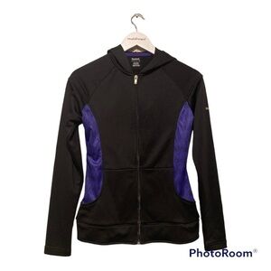 Reebok Women’s Play Dry Black & Purple Thin Athletic Hooded Jacket | Small